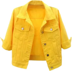 3/4 Sleeve Cropped Denim Jacket for Women Light Wash Short Jean Jacket Womens Lightweight Jean Jacket for Womens