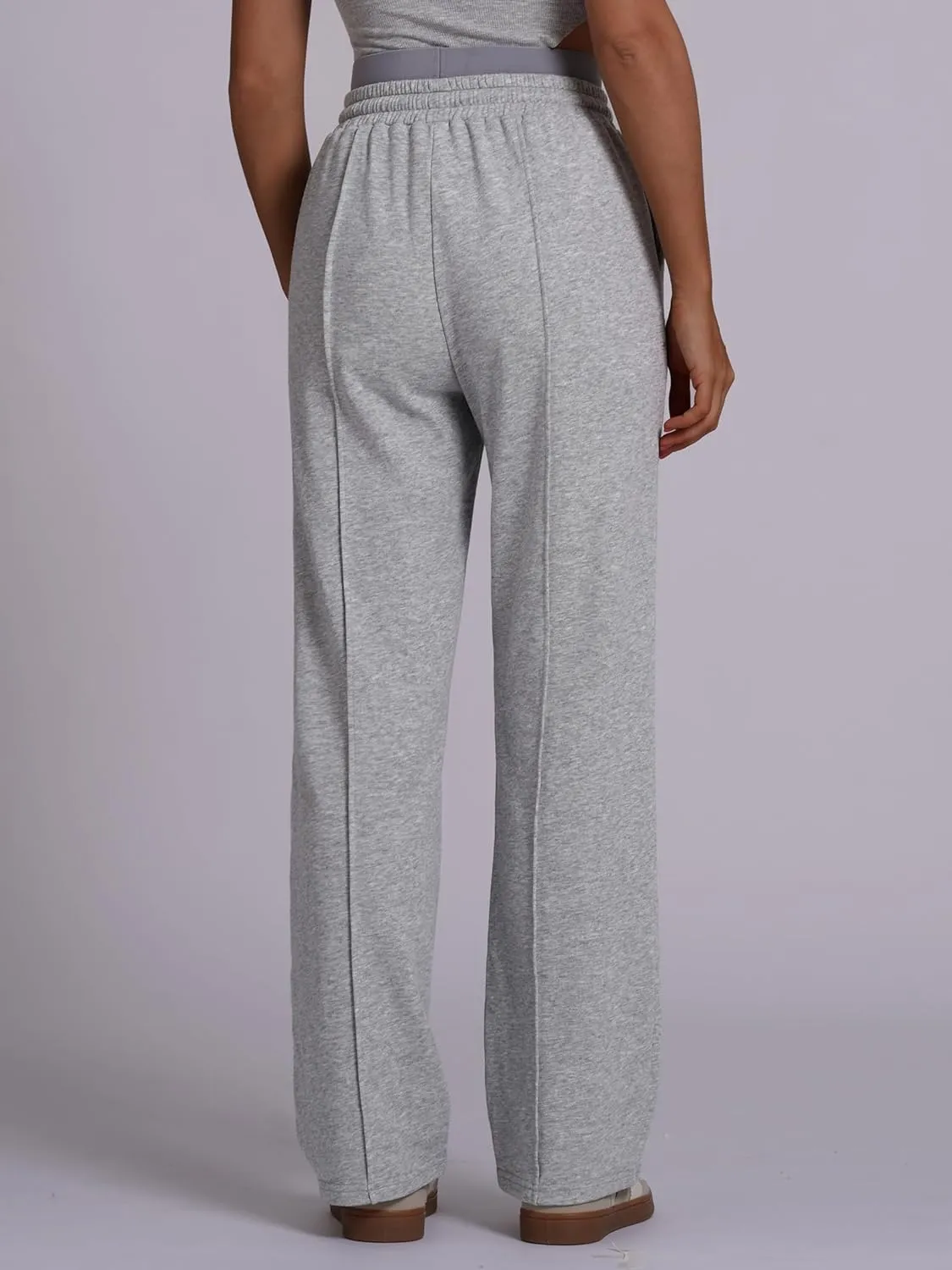 ABOCIW Womens Two Tone Wide Leg Sweatpants Fleece High Waisted Baggy Sweat Pants Drawstring Athletic Joggers