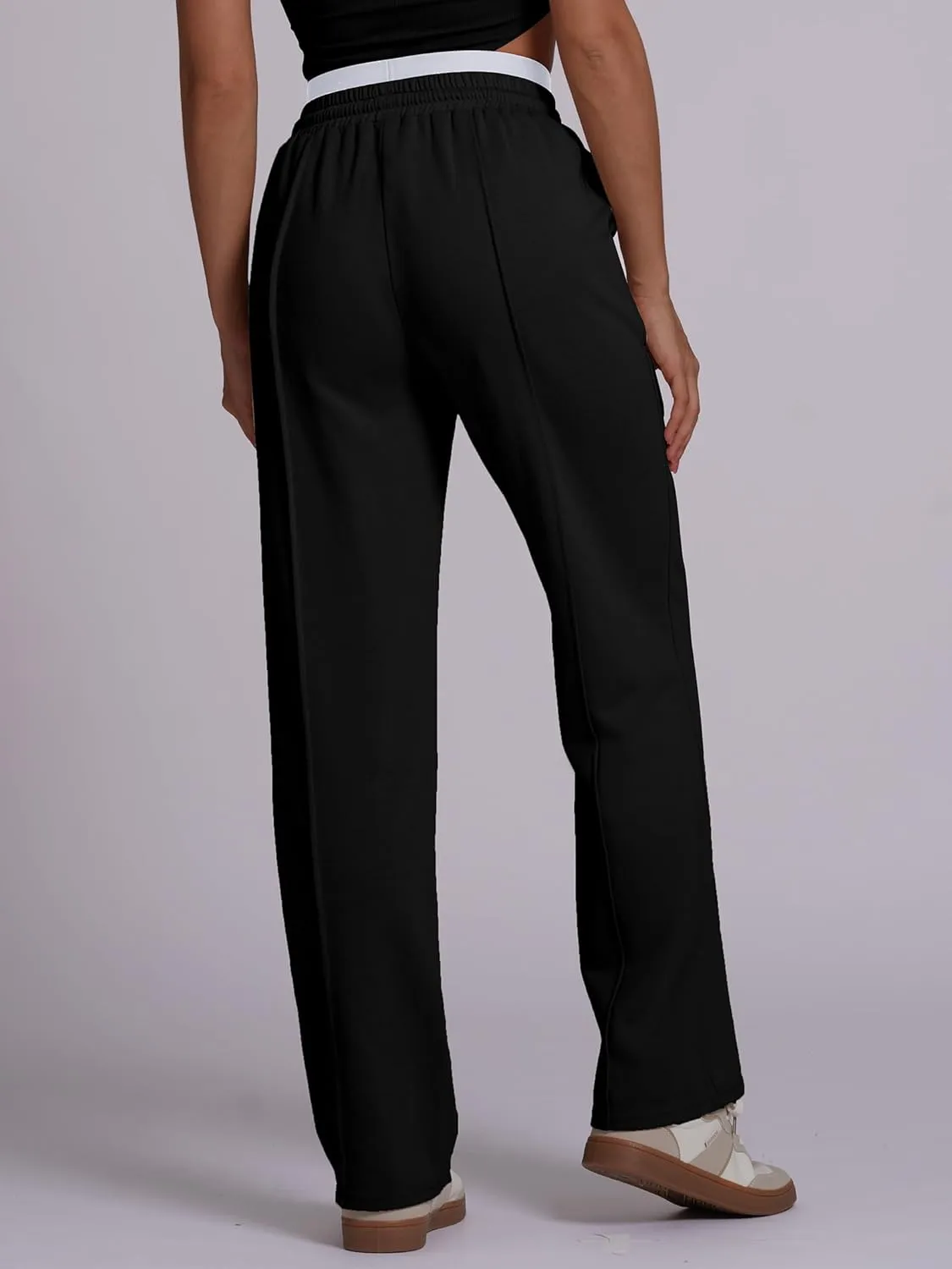 ABOCIW Womens Two Tone Wide Leg Sweatpants Fleece High Waisted Baggy Sweat Pants Drawstring Athletic Joggers