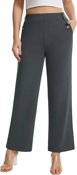 AFITNE Women's Yoga Dress Pants High Waist Pull On Dressy Work Pants Stretchy Business Casual Ankle Length Trousers