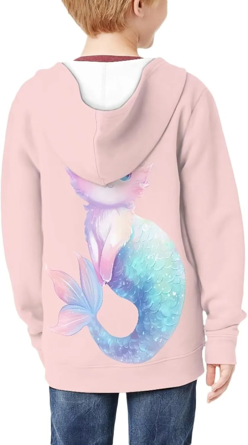 Age 6-14 Boys Girls Hoodies Zipper Sweatshirt Long Sleeve Hoodie Sweatshirt with Pockets Pullover Tops
