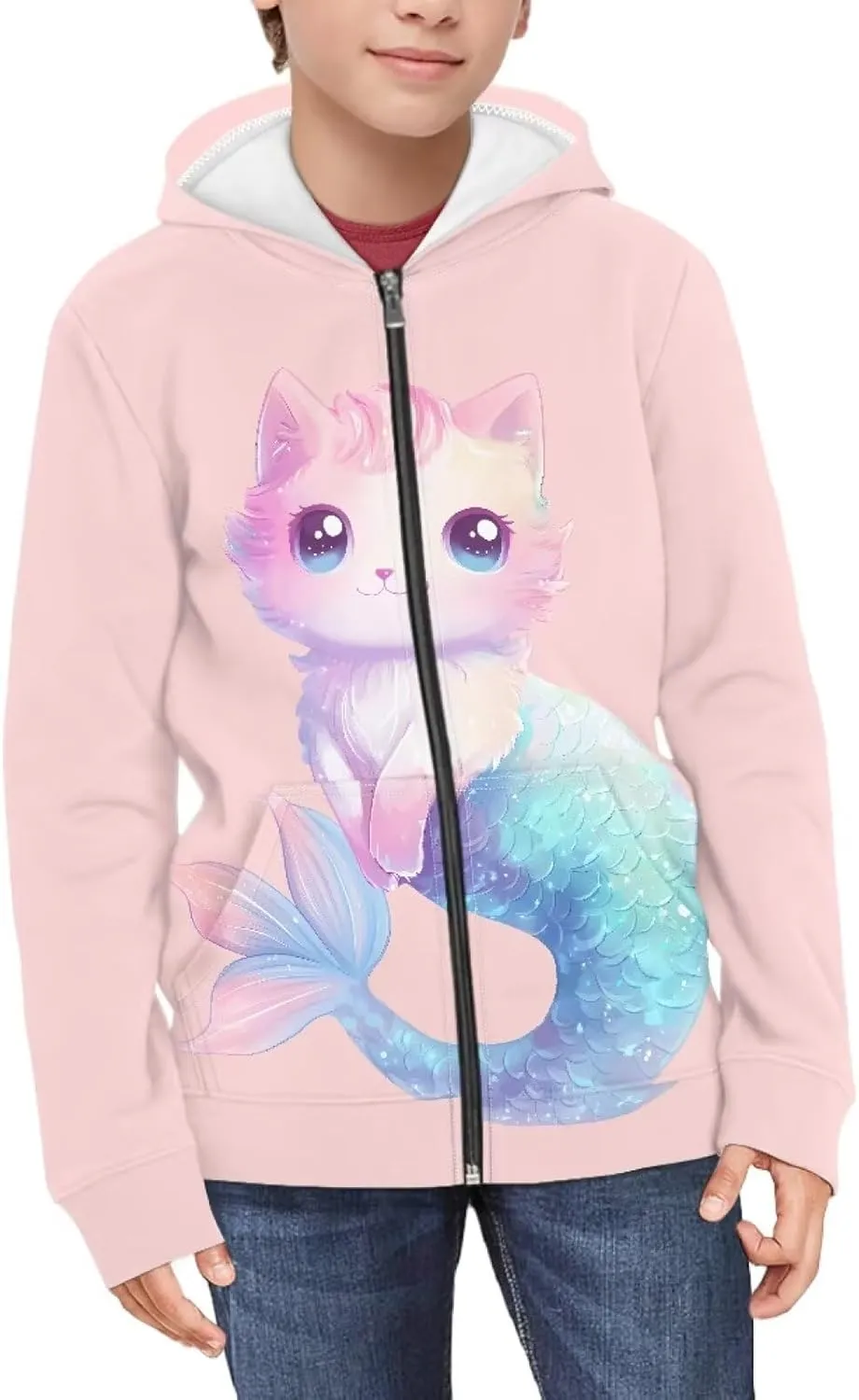 Age 6-14 Boys Girls Hoodies Zipper Sweatshirt Long Sleeve Hoodie Sweatshirt with Pockets Pullover Tops