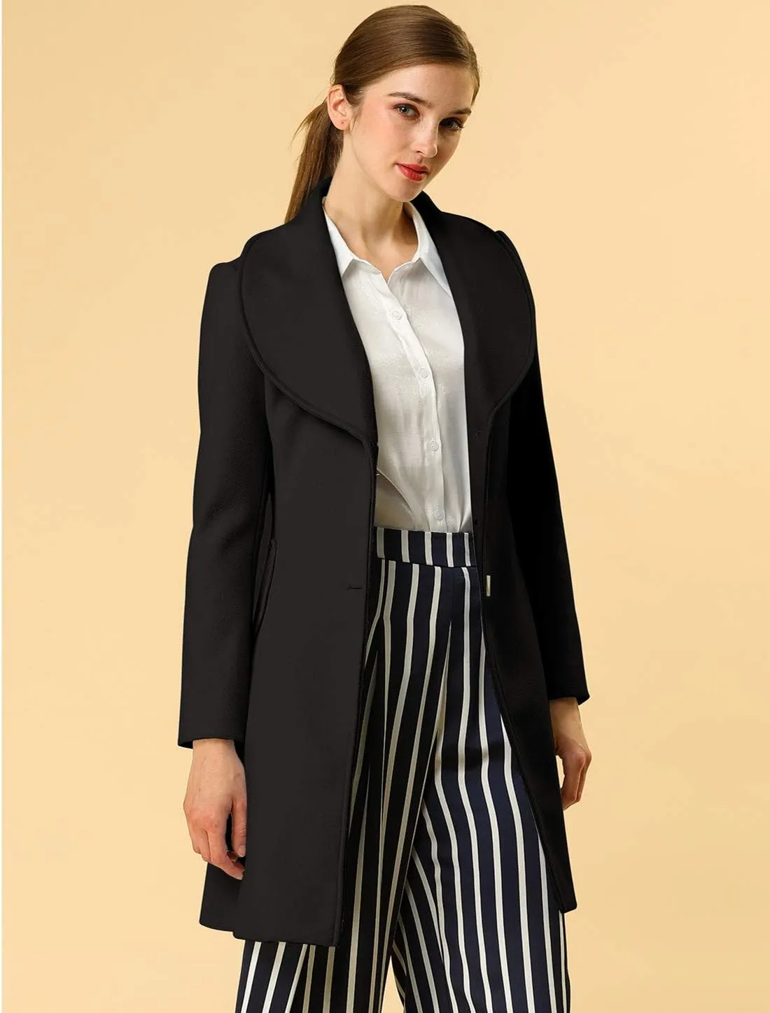 Allegra K Women's 2024 Winter Coat Shawl Collar Belted Single Breasted Overcoats