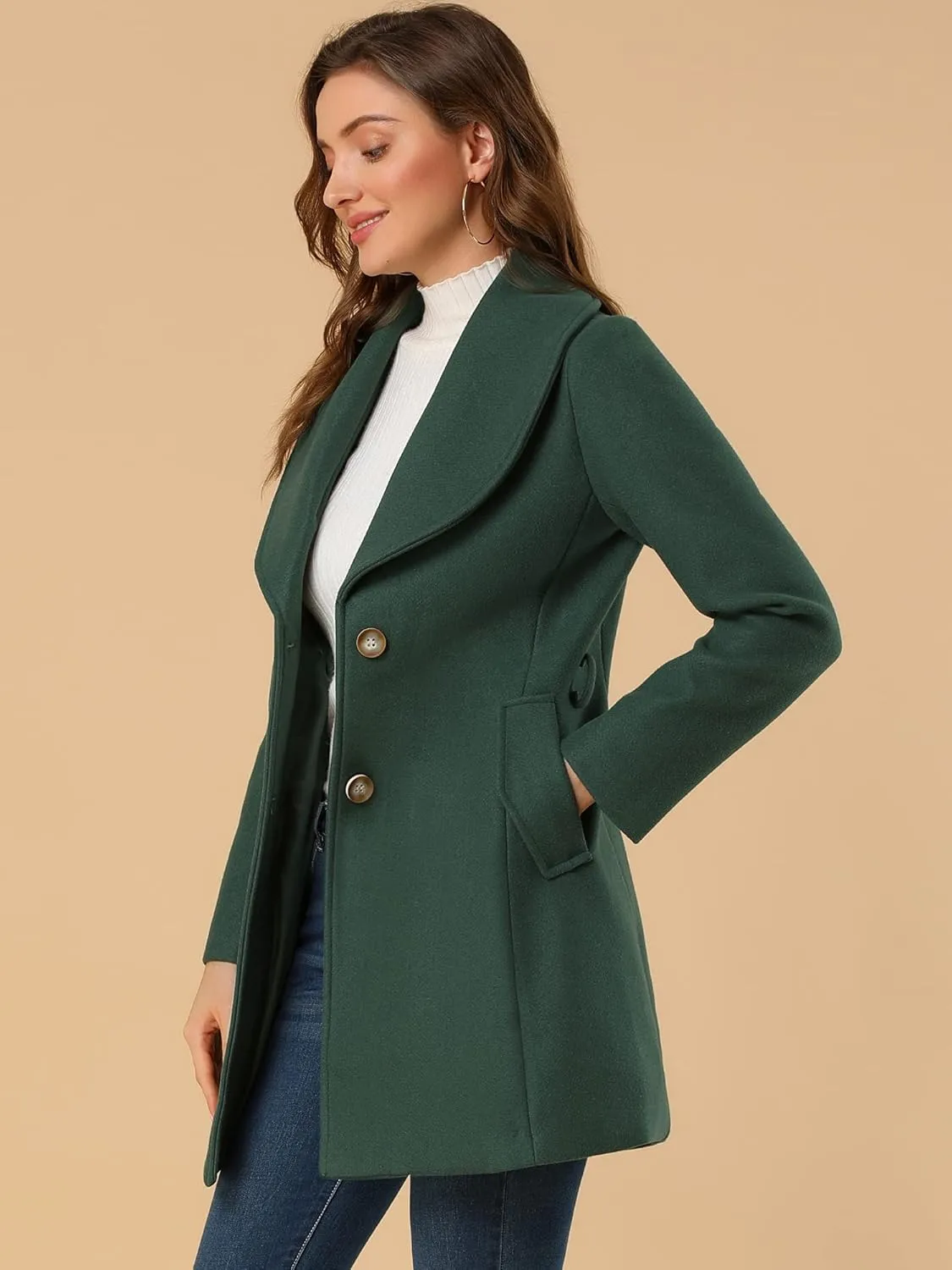 Allegra K Women's 2024 Winter Coat Shawl Collar Belted Single Breasted Overcoats