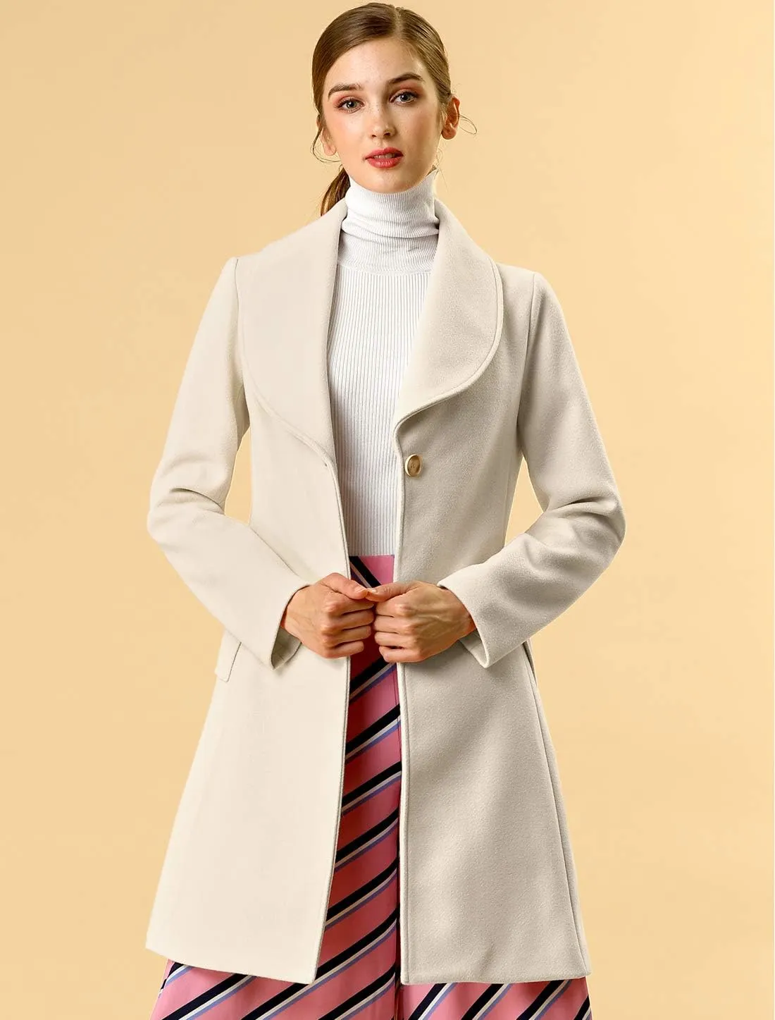 Allegra K Women's 2024 Winter Coat Shawl Collar Belted Single Breasted Overcoats