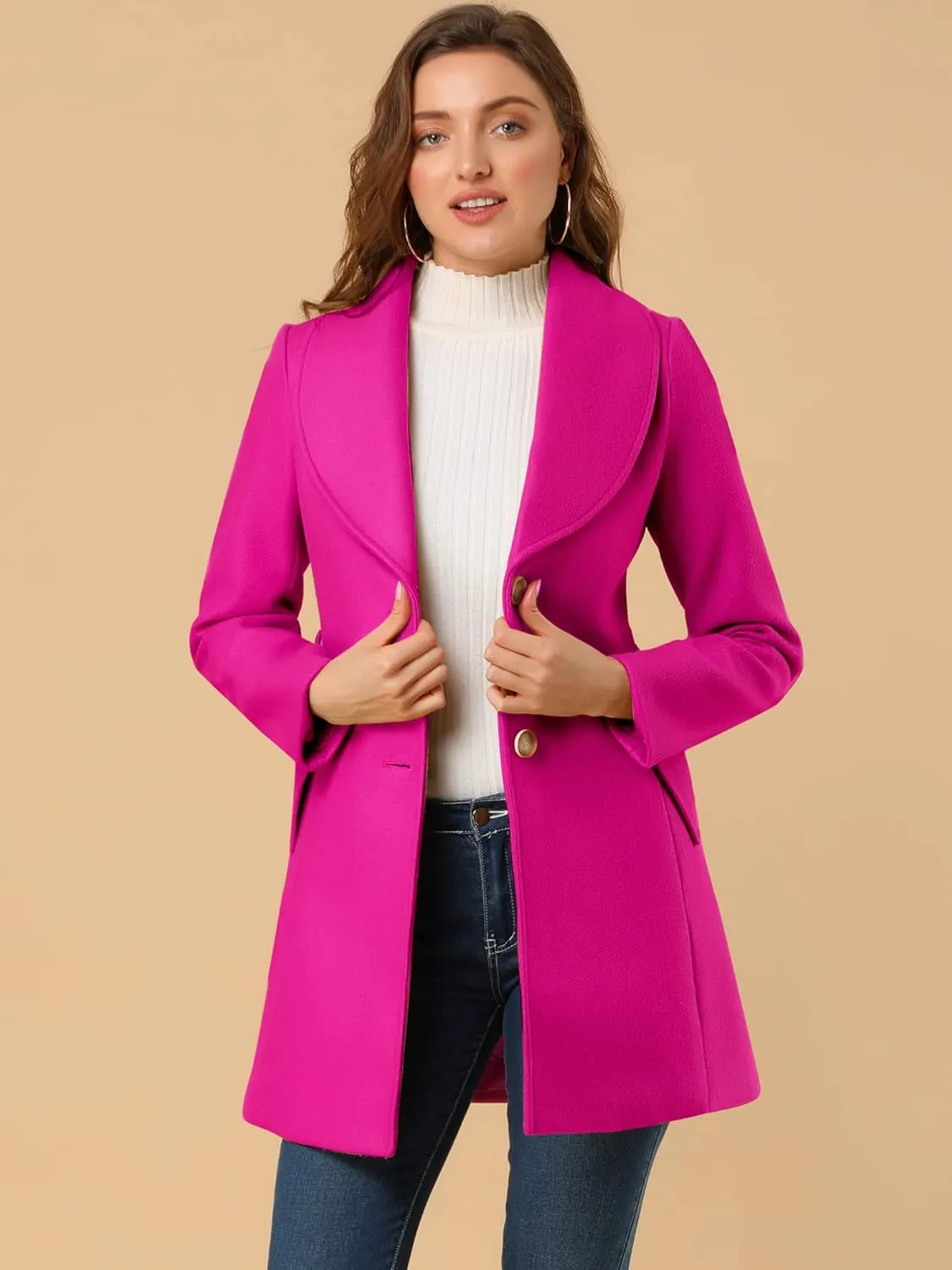 Allegra K Women's 2024 Winter Coat Shawl Collar Belted Single Breasted Overcoats
