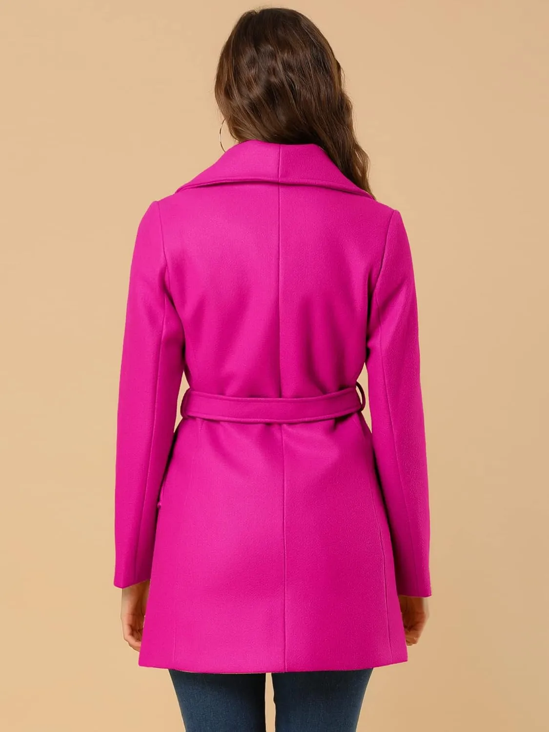 Allegra K Women's 2024 Winter Coat Shawl Collar Belted Single Breasted Overcoats