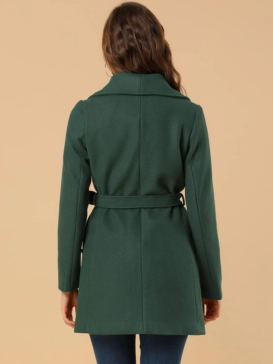 Allegra K Women's 2024 Winter Coat Shawl Collar Belted Single Breasted Overcoats