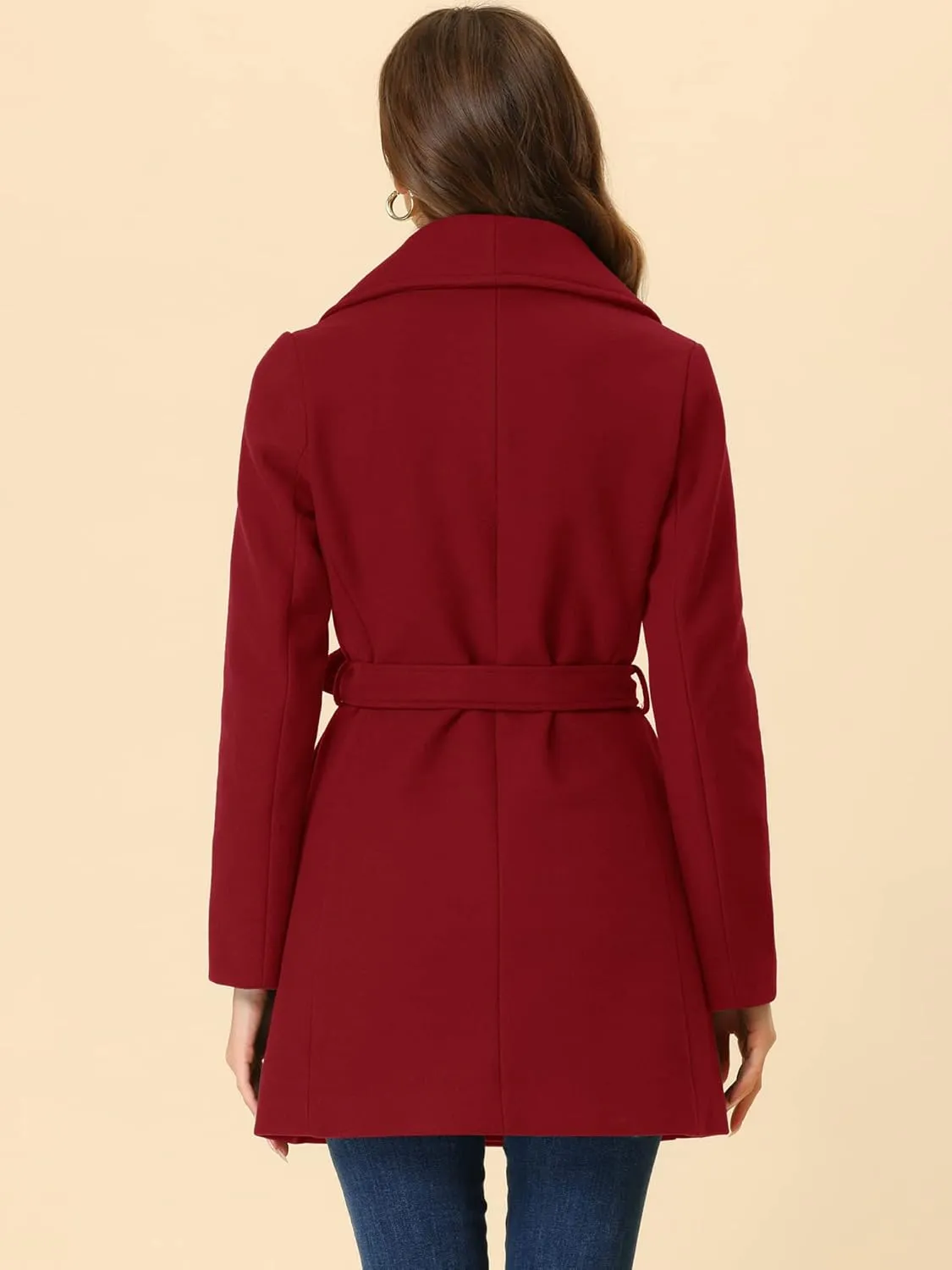 Allegra K Women's 2024 Winter Coat Shawl Collar Belted Single Breasted Overcoats