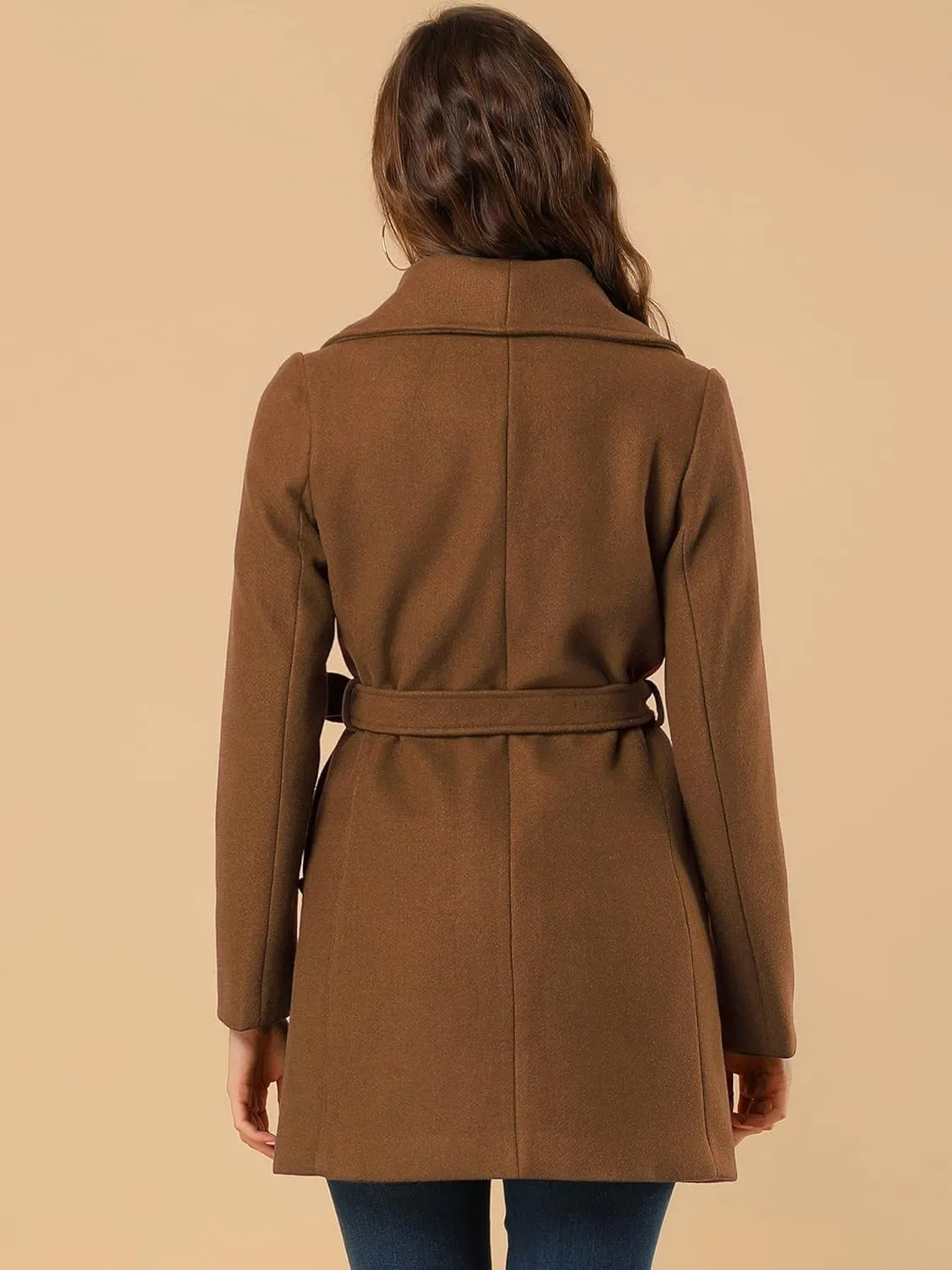 Allegra K Women's 2024 Winter Coat Shawl Collar Belted Single Breasted Overcoats