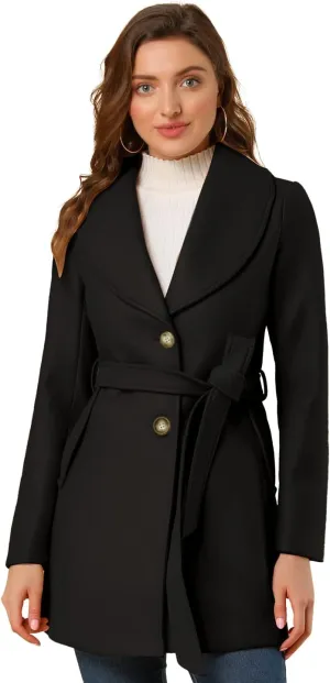 Allegra K Women's 2024 Winter Coat Shawl Collar Belted Single Breasted Overcoats