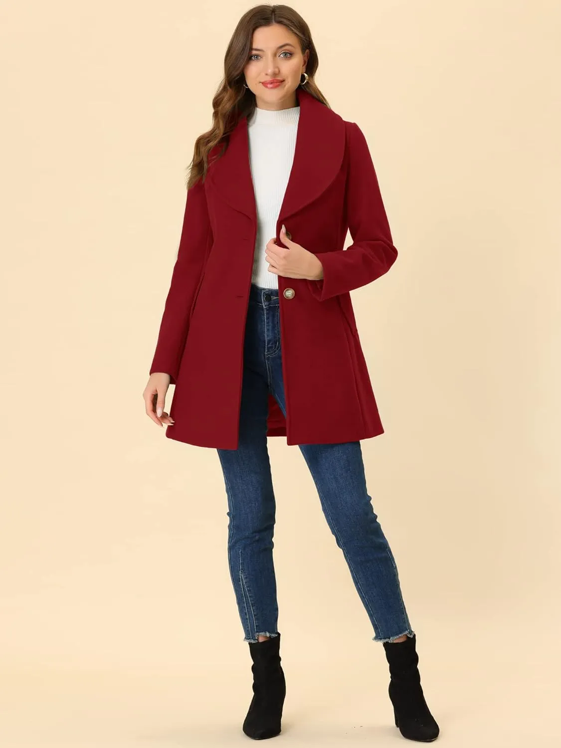 Allegra K Women's 2024 Winter Coat Shawl Collar Belted Single Breasted Overcoats