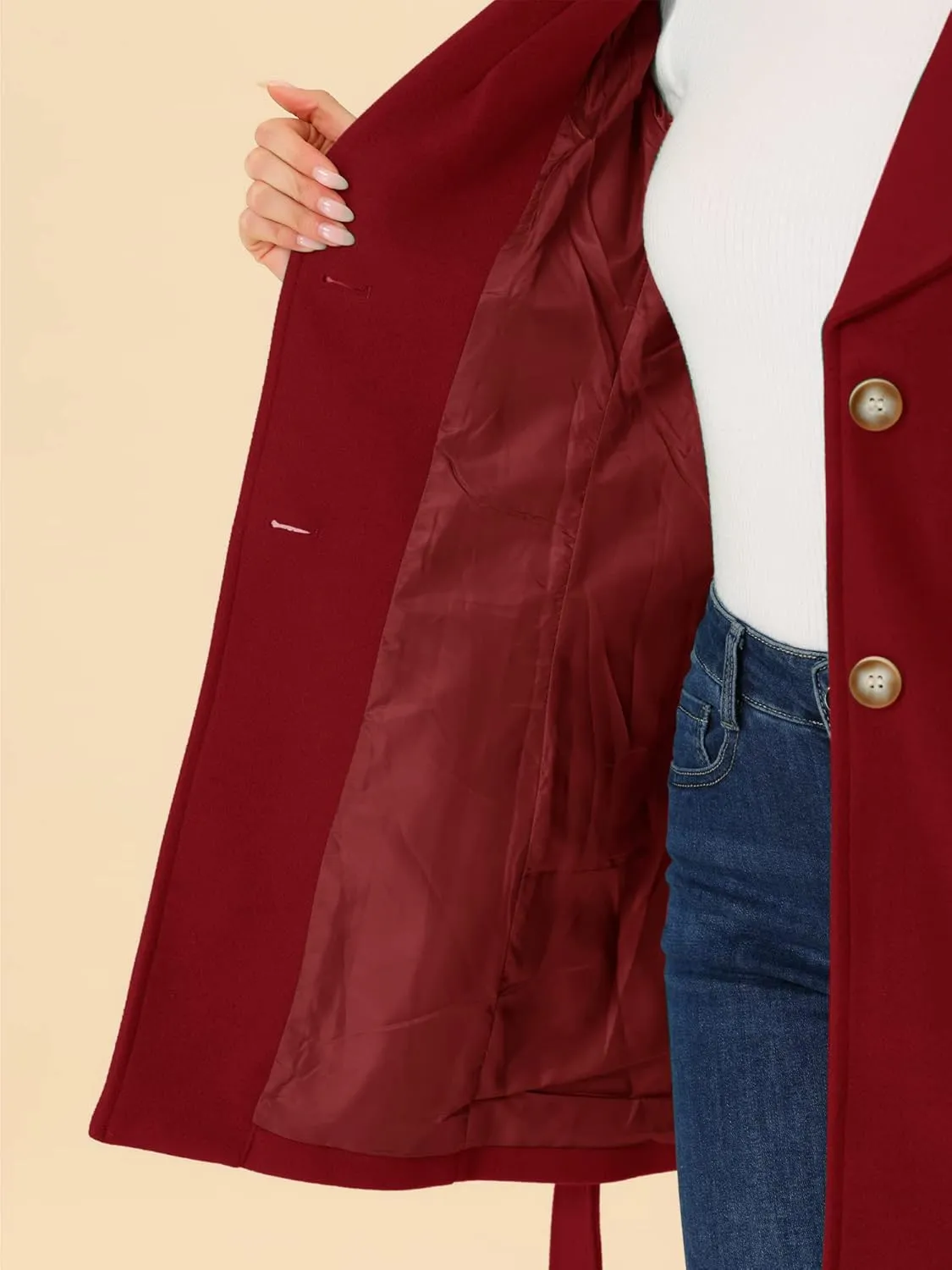 Allegra K Women's 2024 Winter Coat Shawl Collar Belted Single Breasted Overcoats