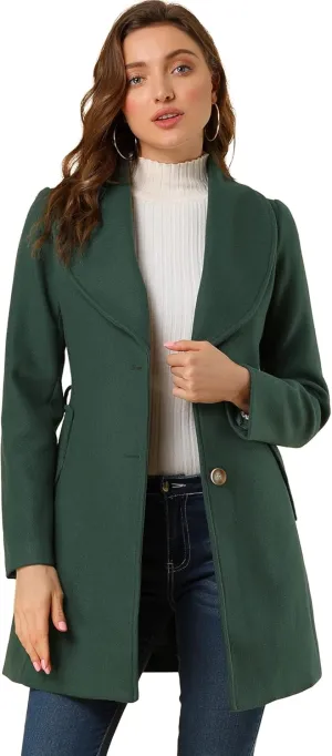 Allegra K Women's 2024 Winter Coat Shawl Collar Belted Single Breasted Overcoats