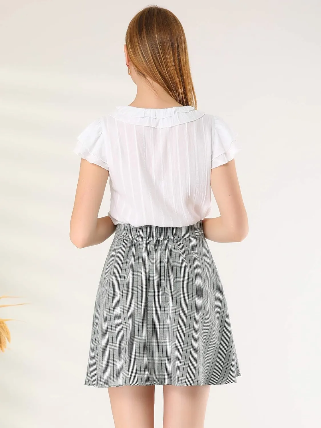 Allegra K Women's Plaid Pleated Skirt Check a Line High Waist Work Mini Skirts