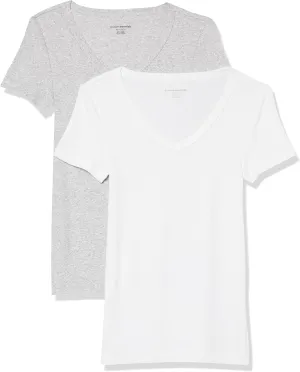 Amazon Essentials Women's Slim-Fit Short-Sleeve V-Neck T-Shirt, Pack of 2