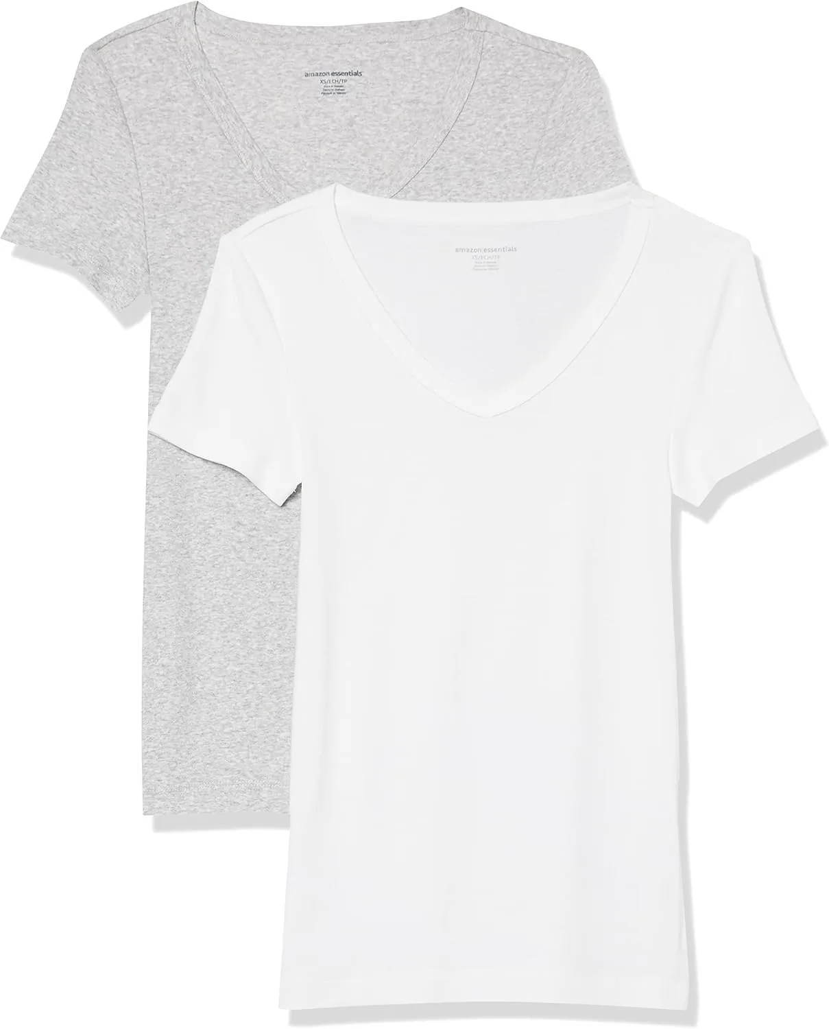 Amazon Essentials Women's Slim-Fit Short-Sleeve V-Neck T-Shirt, Pack of 2
