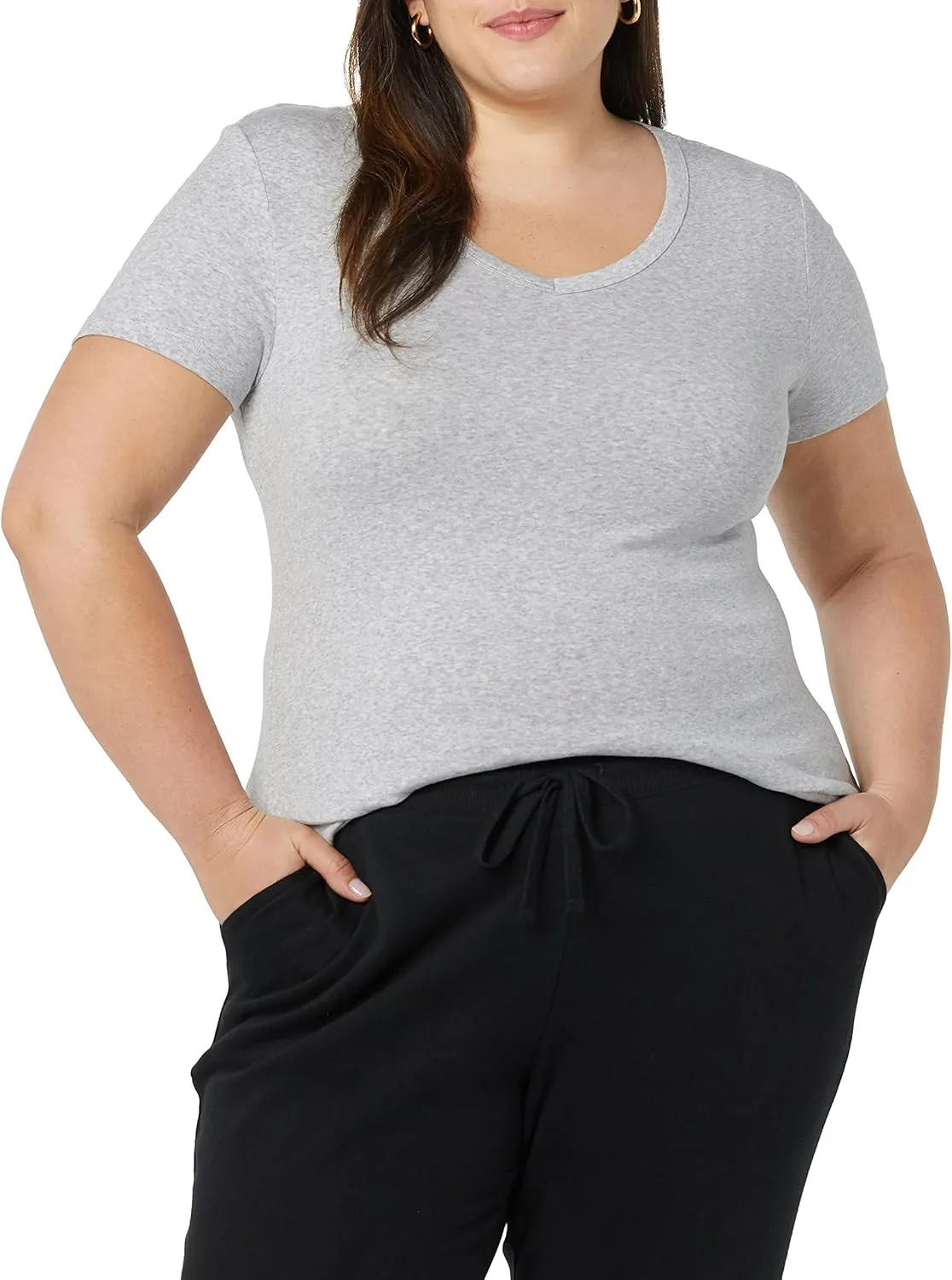 Amazon Essentials Women's Slim-Fit Short-Sleeve V-Neck T-Shirt, Pack of 2