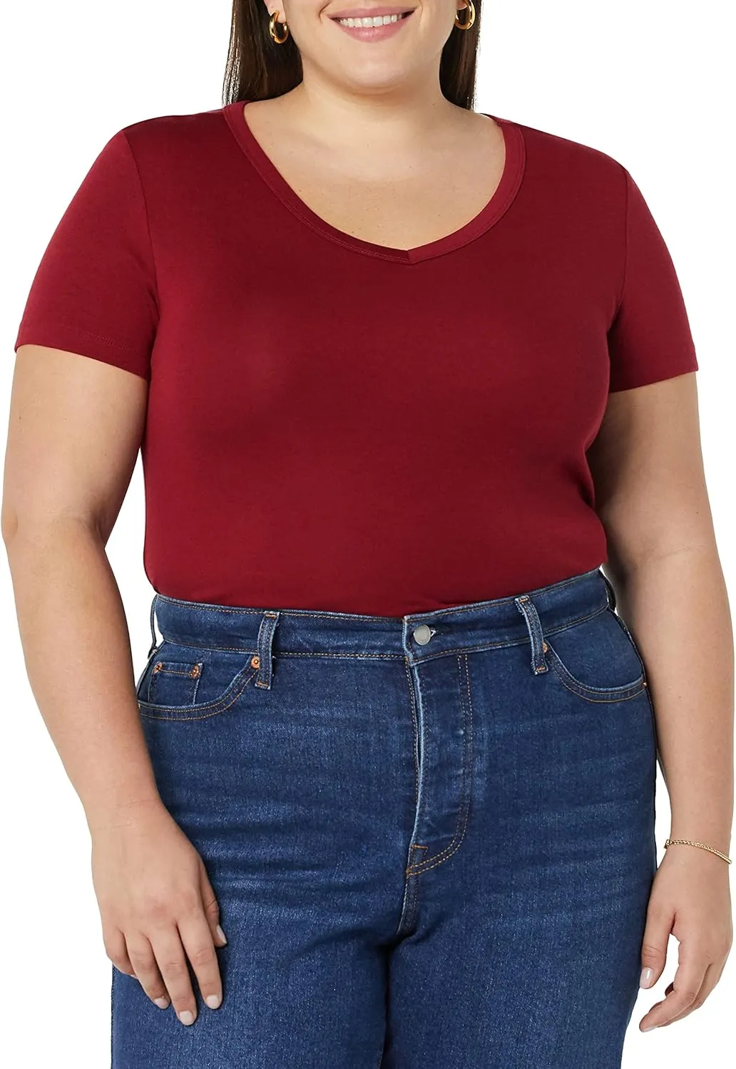 Amazon Essentials Women's Slim-Fit Short-Sleeve V-Neck T-Shirt, Pack of 2