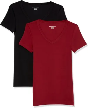 Amazon Essentials Women's Slim-Fit Short-Sleeve V-Neck T-Shirt, Pack of 2