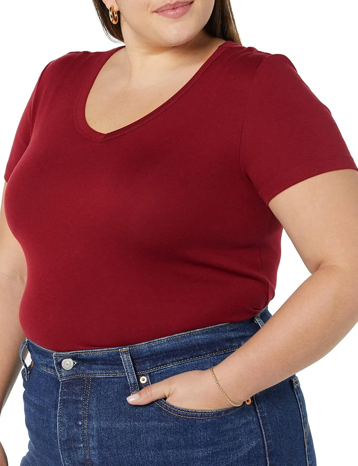 Amazon Essentials Women's Slim-Fit Short-Sleeve V-Neck T-Shirt, Pack of 2
