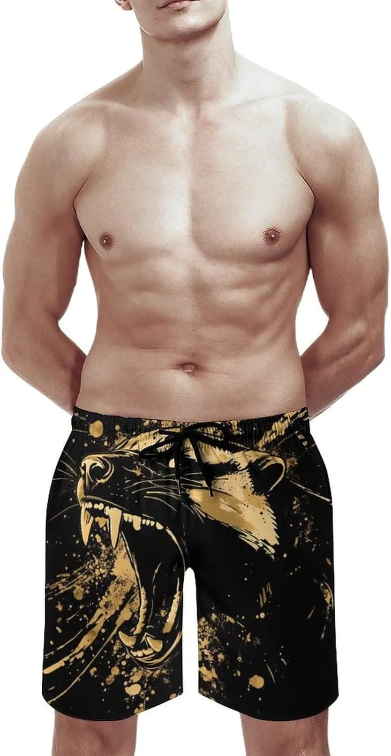 Anger Honey-Badger Roaring Mens Swim Trunks Beach Shorts Quick Dry Elastic Waist Drawstring Running Bathing Suits
