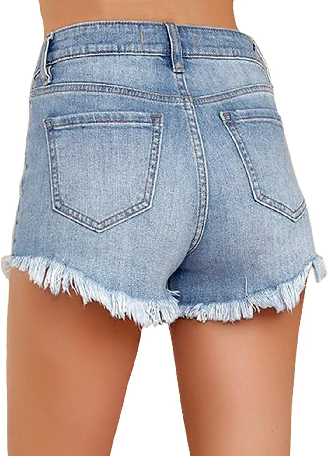 Angerella Denim Shorts for Women Mid Rise Ripped Jean Shorts Stretchy Folded Hem Hot Short Jeans