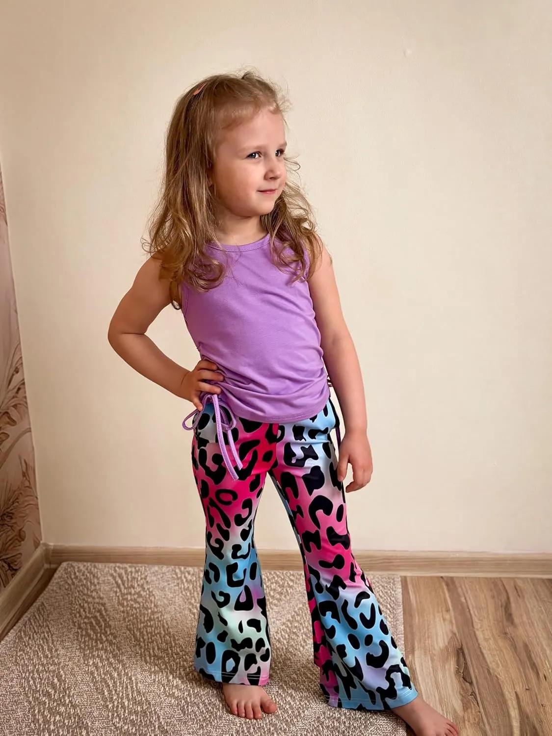 Arshiner Toddler Girl Clothes 2 Piece Outfits Side Adjustable Drawstrings Tank Tops and Flare Leggings Pant Set