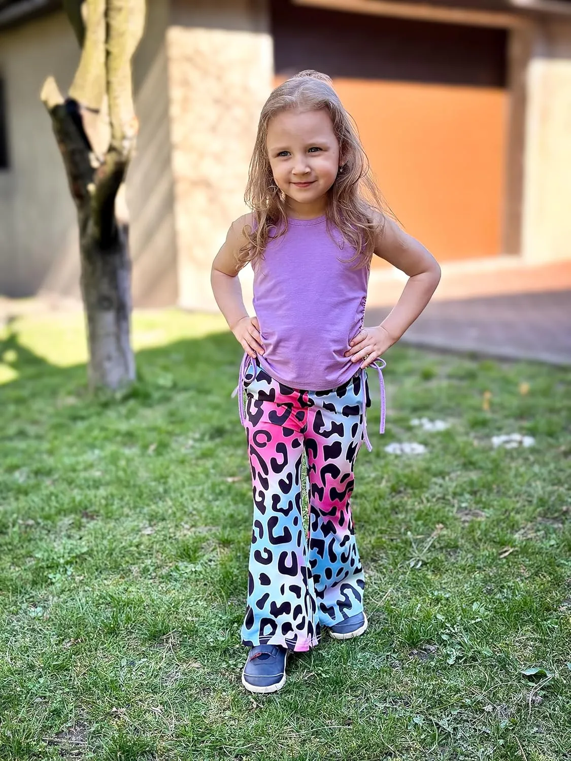 Arshiner Toddler Girl Clothes 2 Piece Outfits Side Adjustable Drawstrings Tank Tops and Flare Leggings Pant Set