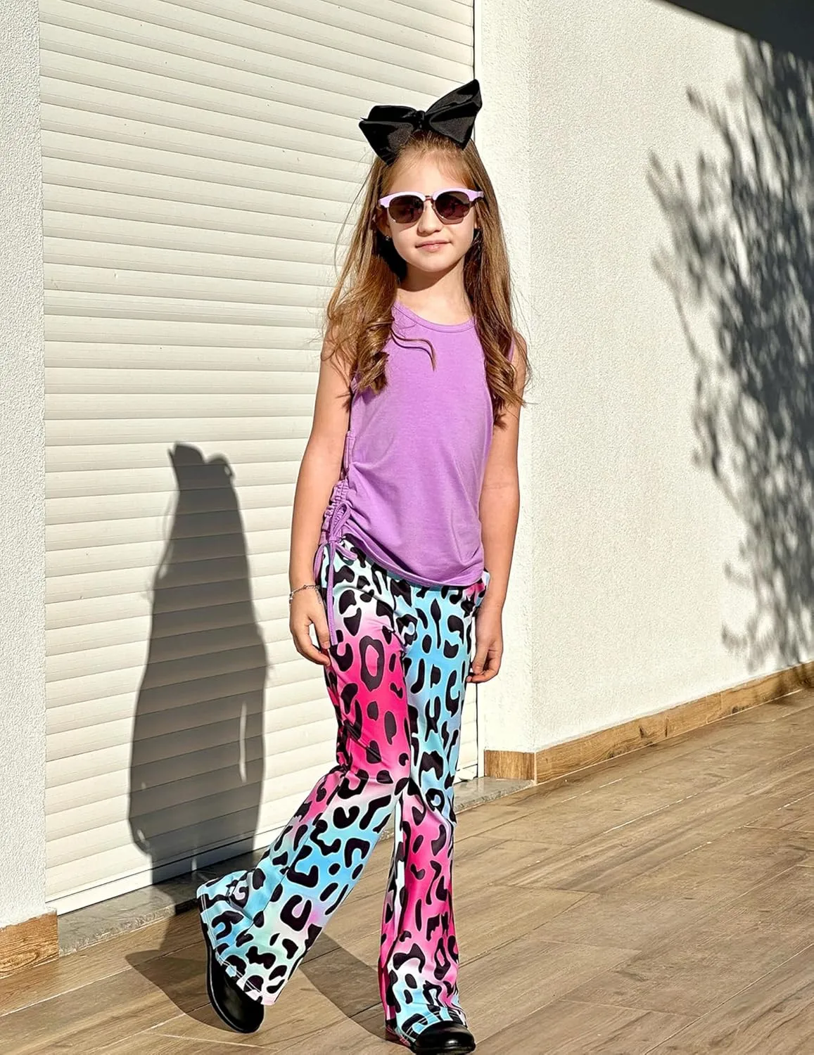Arshiner Toddler Girl Clothes 2 Piece Outfits Side Adjustable Drawstrings Tank Tops and Flare Leggings Pant Set