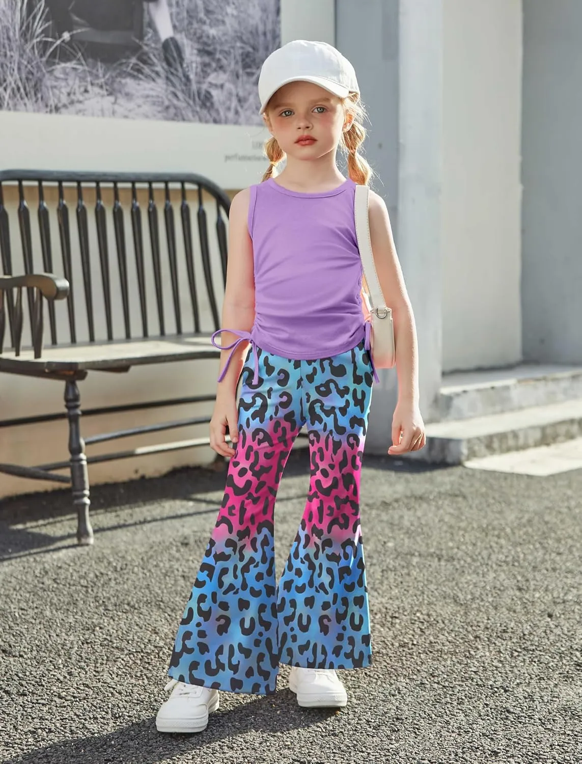 Arshiner Toddler Girl Clothes 2 Piece Outfits Side Adjustable Drawstrings Tank Tops and Flare Leggings Pant Set