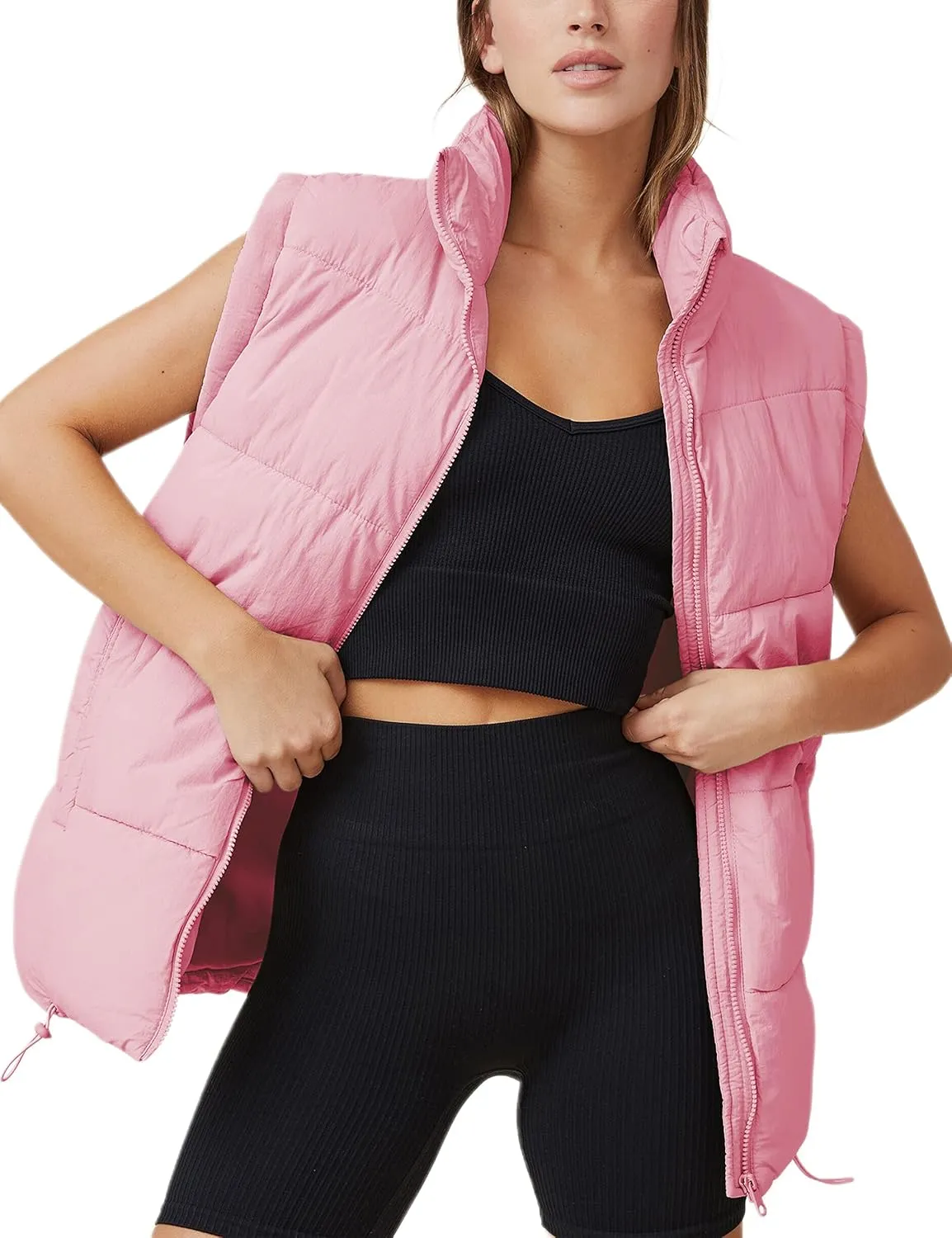 Athlisan Womens Zip Up Puffer Vest Stand Collar Sleeveless Padded Jacket Coat
