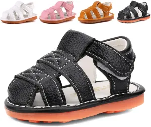 Baby Boys Girls Squeaky Sandals Summer Closed-Toe Anti-Slip Premium Rubber Sole Toddler First Walkers Shoes