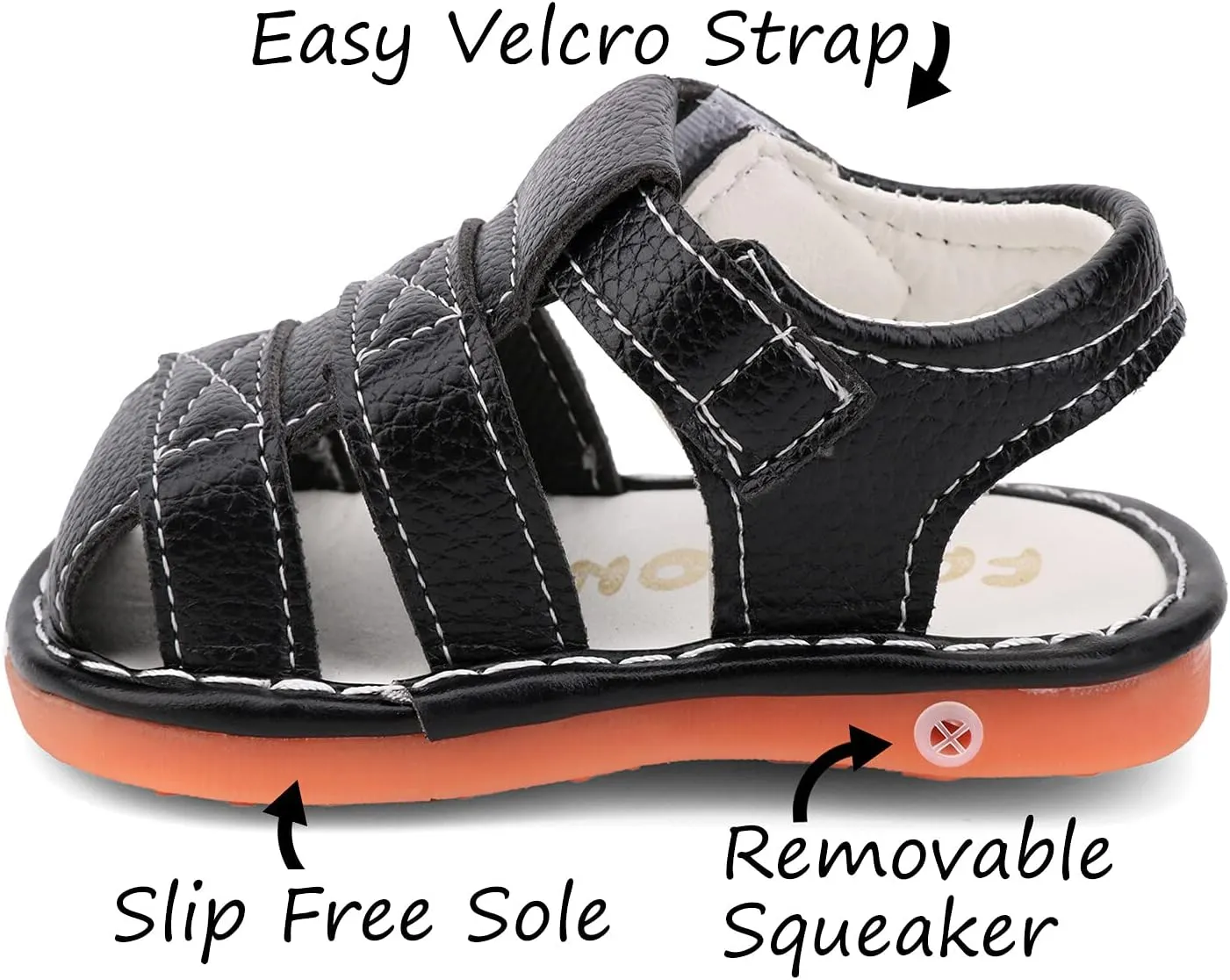 Baby Boys Girls Squeaky Sandals Summer Closed-Toe Anti-Slip Premium Rubber Sole Toddler First Walkers Shoes