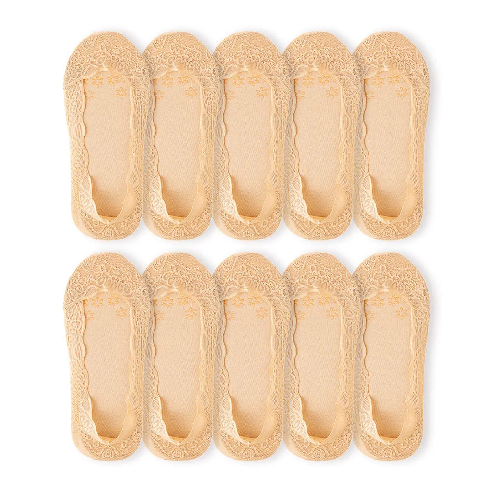 BaseAlpha Essentials Lace Over Silicon Cotton Oversocks Beige 10p