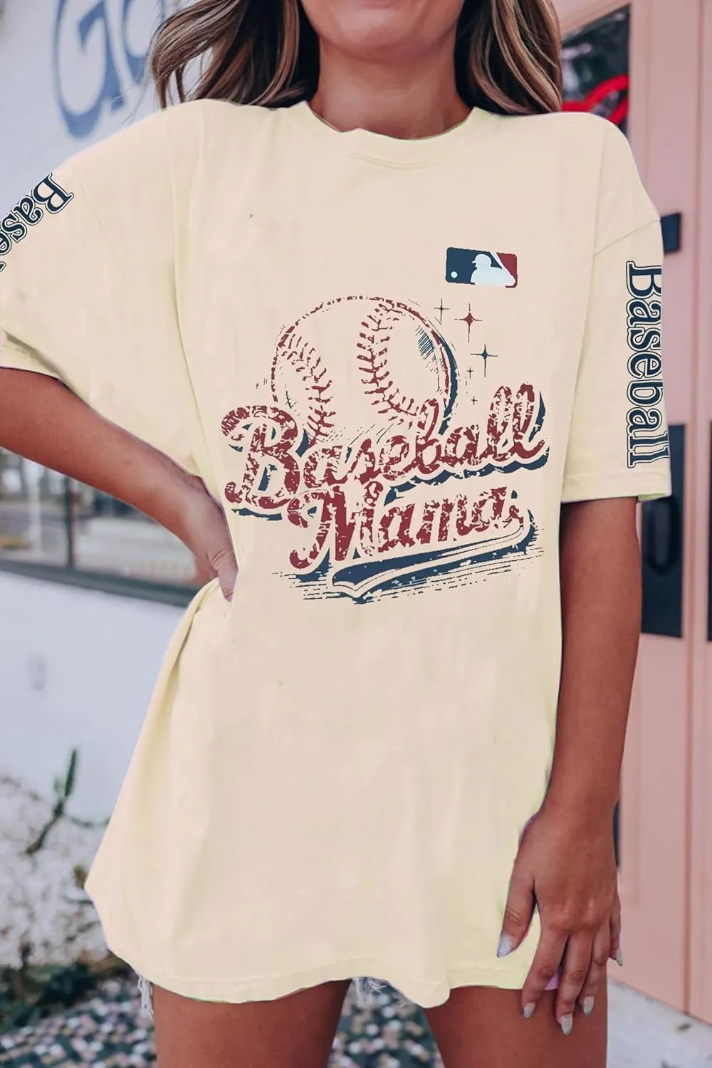 Baseball Shirt Women Oversized Baseball Mom Tshirts Game Day Short Sleeve Casual Loose Graphic Tees Tops