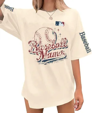 Baseball Shirt Women Oversized Baseball Mom Tshirts Game Day Short Sleeve Casual Loose Graphic Tees Tops