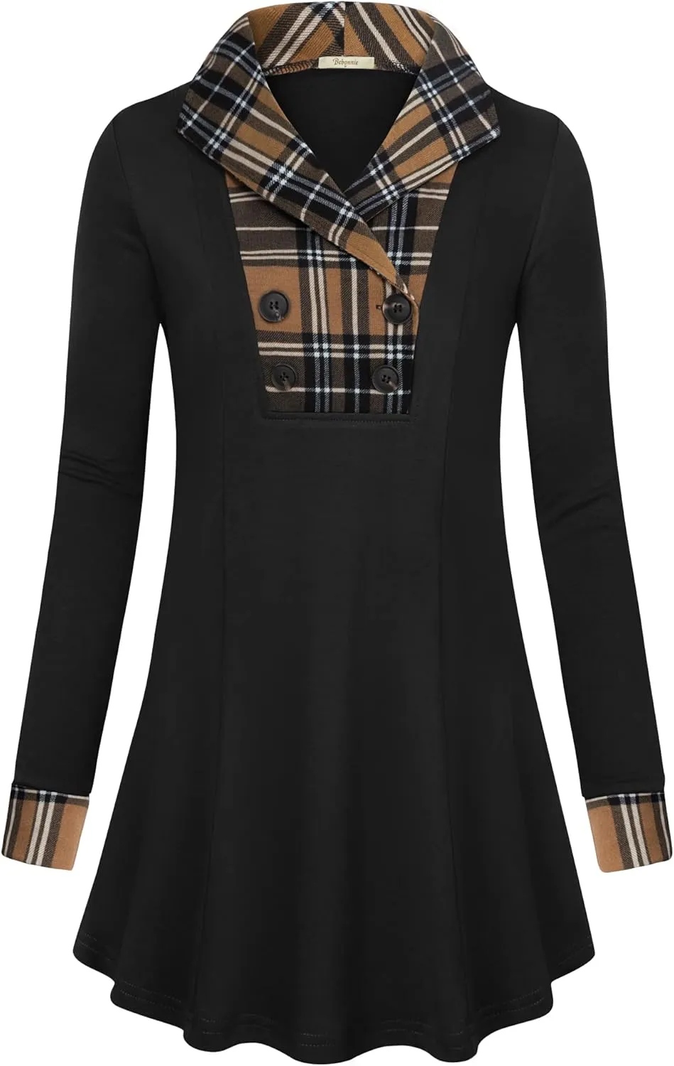 Bebonnie Womens Long Sleeve Casual V Neck Sweatshirts Pullover Tunic Tops with Buttons