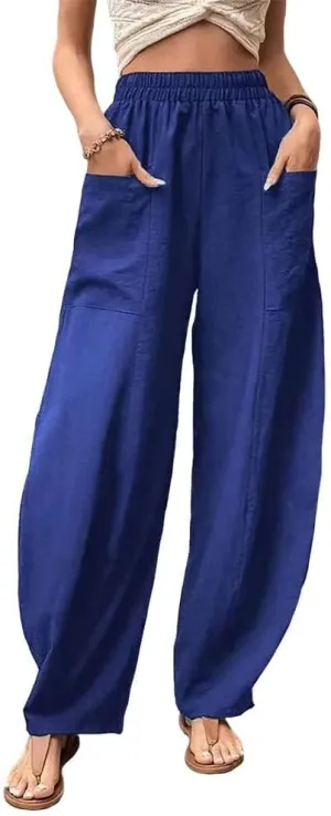 Bengbobar Wide Leg Pants Harem Pants Women High Waist Relaxed Fit Lantern Trousers Cotton Linen Casual Summer Elastic Pants