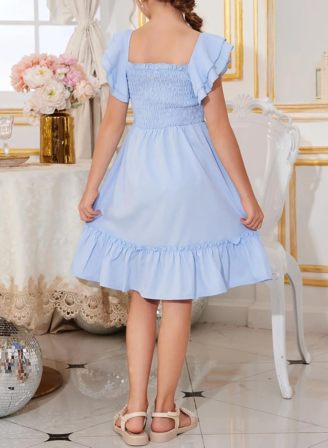 blibean Tween Girls Elegant Ruffle Sleeve Dresses Size 6-15 Years