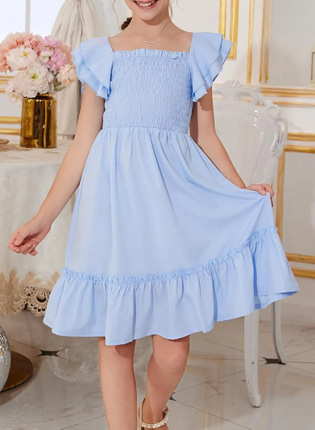 blibean Tween Girls Elegant Ruffle Sleeve Dresses Size 6-15 Years