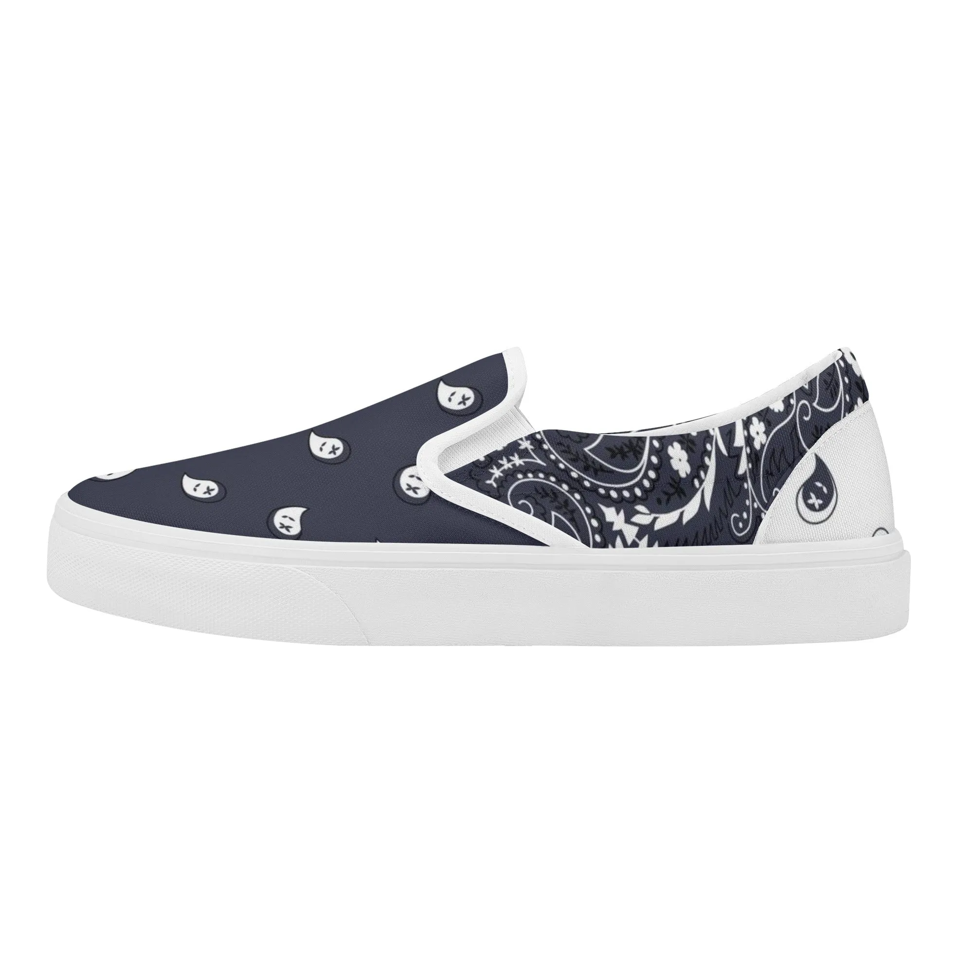 Blue & White Bandana Pattern Slip On Sneakers