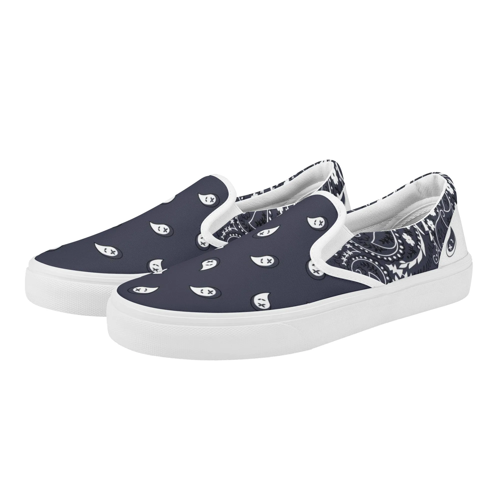 Blue & White Bandana Pattern Slip On Sneakers