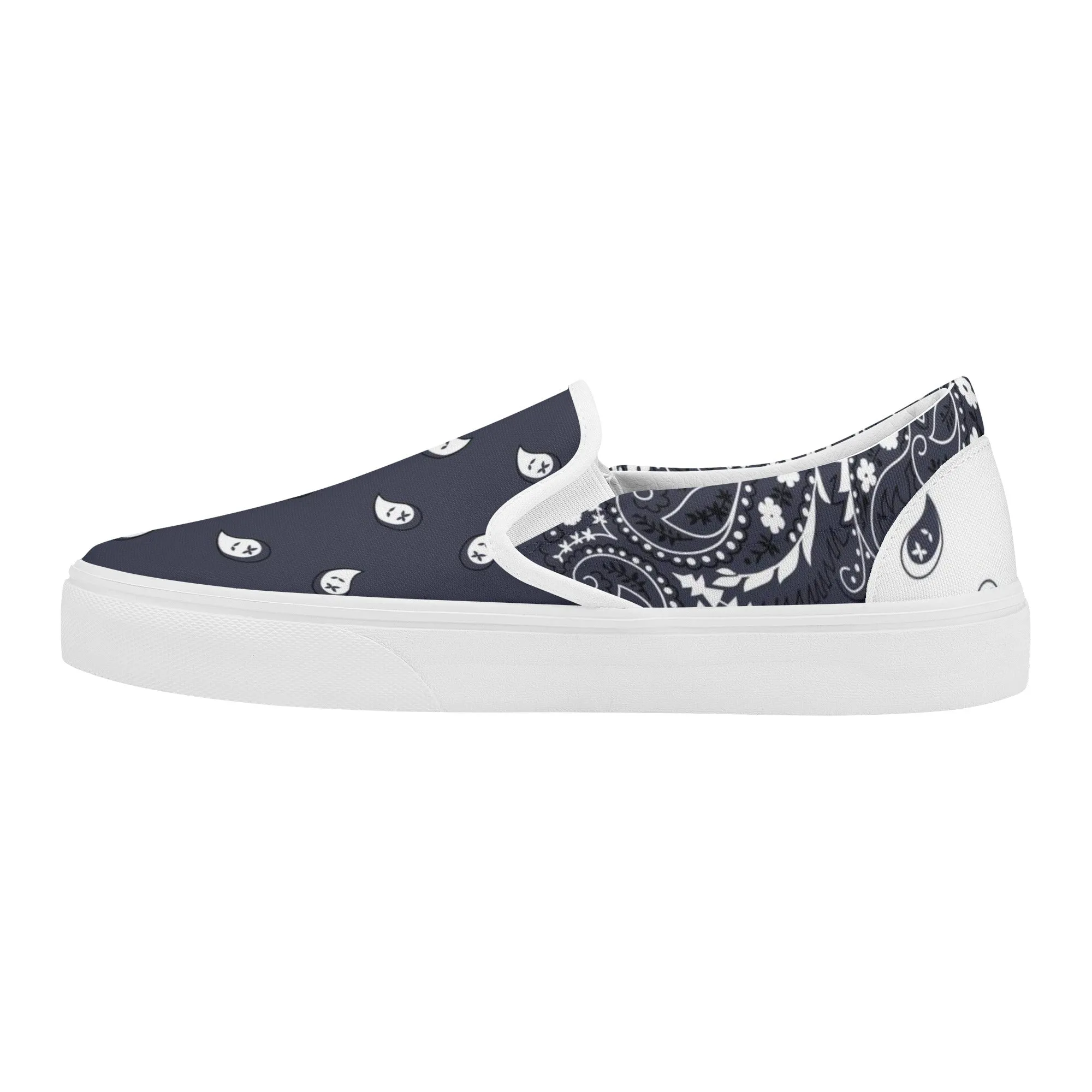 Blue & White Bandana Pattern Slip On Sneakers