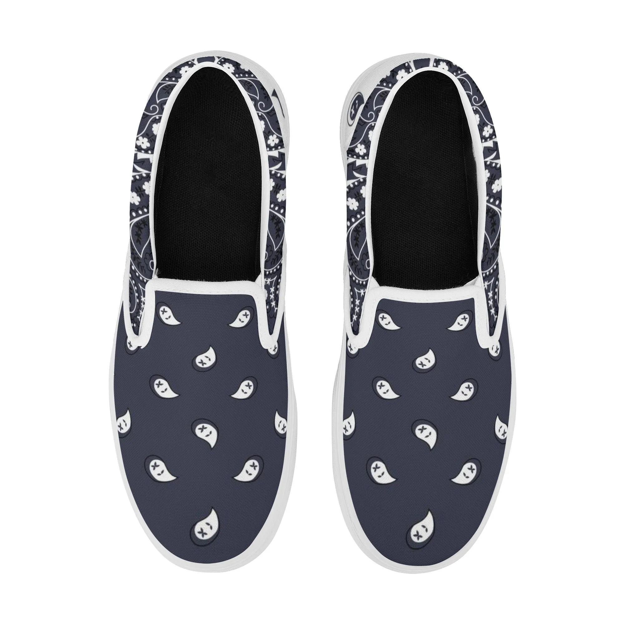 Blue & White Bandana Pattern Slip On Sneakers