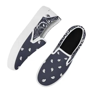Blue & White Bandana Pattern Slip On Sneakers