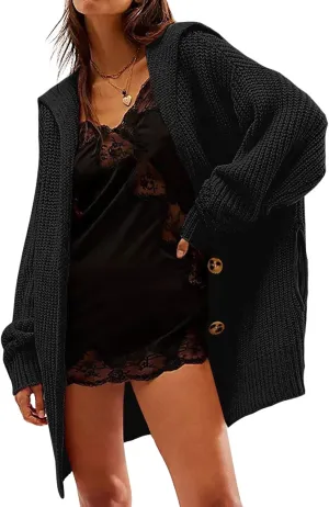 Cardigan Sweaters for Women Sailor Collar Long Sleeve Button Oversized Chunky Knit Trendy Slouchy Coat