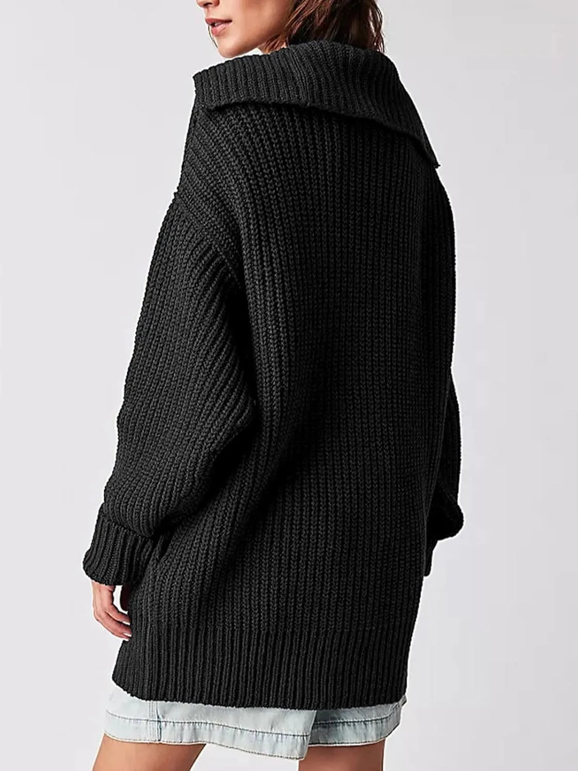 Cardigan Sweaters for Women Sailor Collar Long Sleeve Button Oversized Chunky Knit Trendy Slouchy Coat