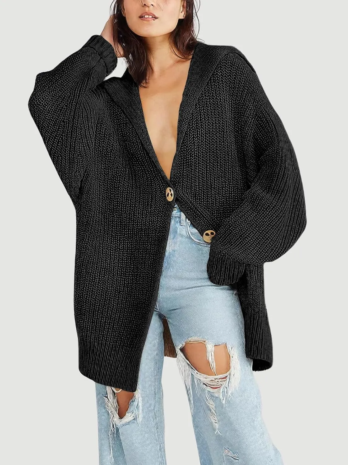 Cardigan Sweaters for Women Sailor Collar Long Sleeve Button Oversized Chunky Knit Trendy Slouchy Coat