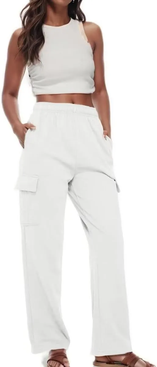 Cargo Pants Women Comfy Wide Leg Sweats Pants Dressy High Waisted Joggers Pants Running Lounge Trousers with Pockets